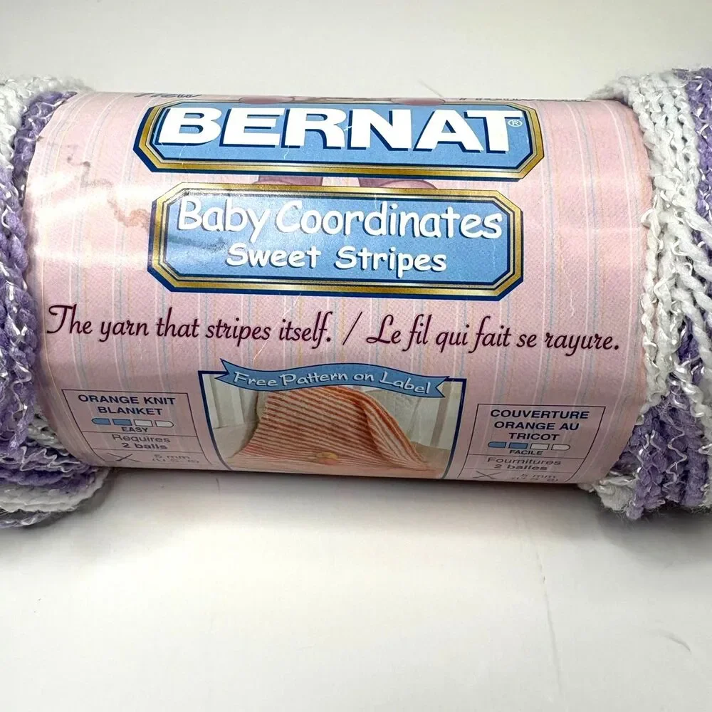 Bernat Baby Coordinates Sweet Stripes Yarn Grape Stripes Purple White 5.25oz NEW